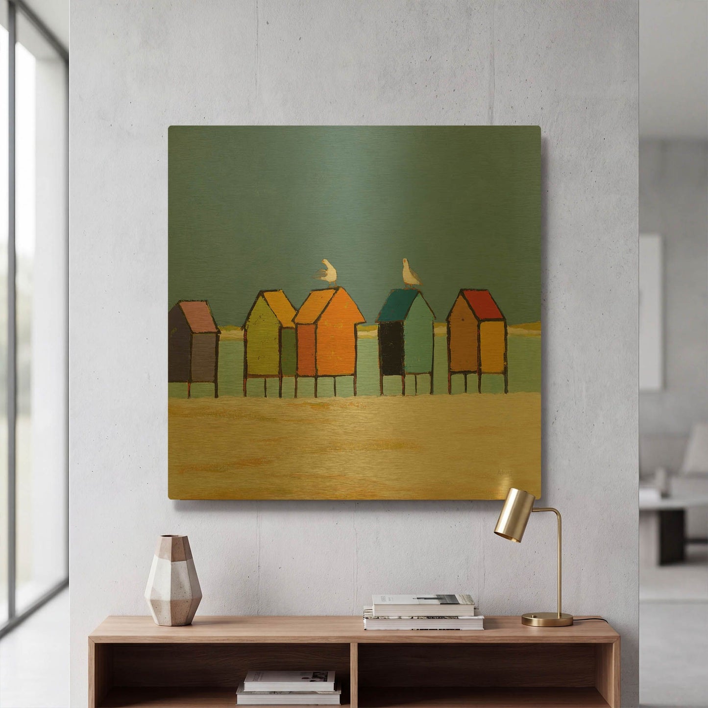 'Cabanas II' By Phyllis Adams Gold Metal Wall Art