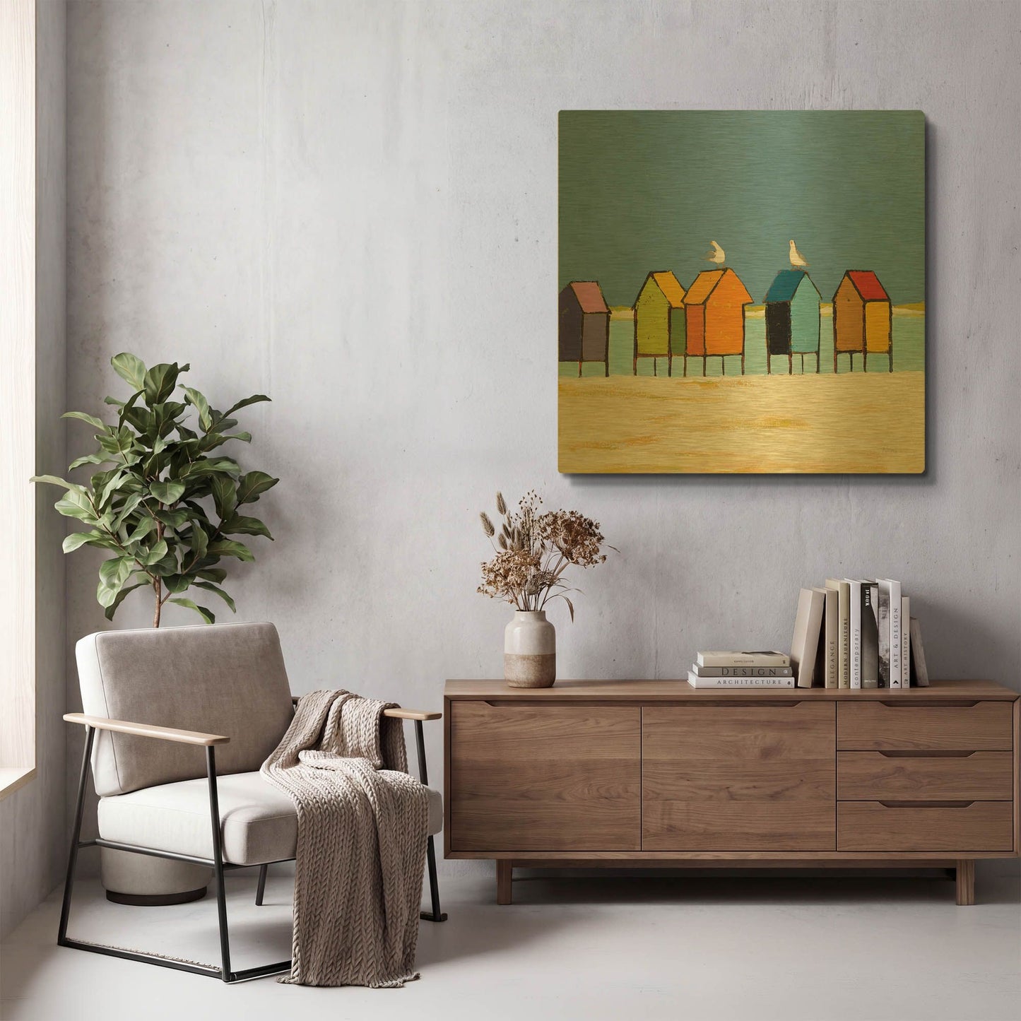 'Cabanas II' By Phyllis Adams Gold Metal Wall Art