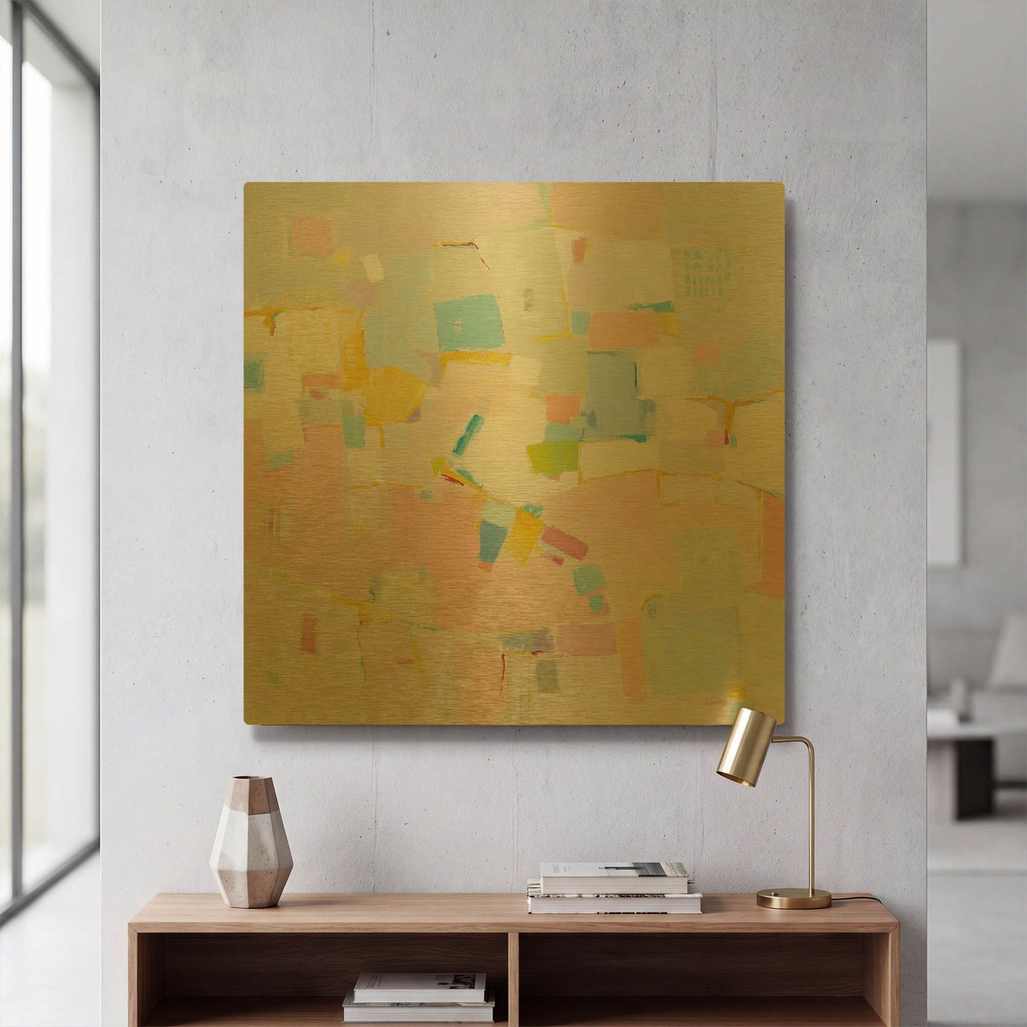 'Block Party' By Phyllis Adams Gold Metal Wall Art