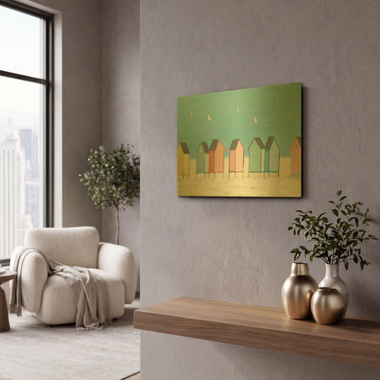 'Cabanas I Pastel' By Phyllis Adams Gold Metal Wall Art