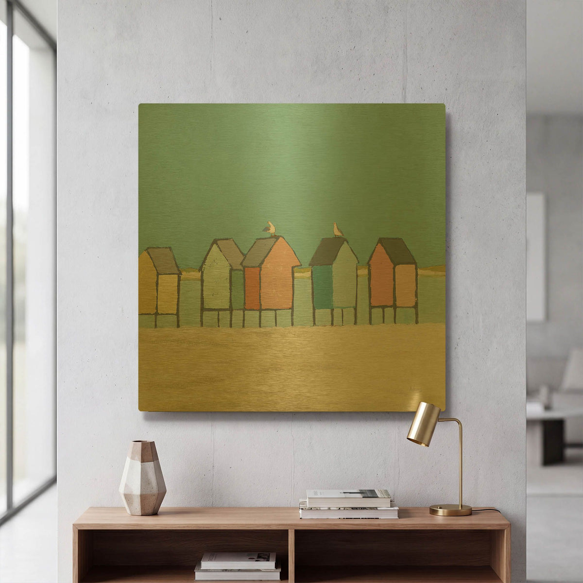 'Cabanas II Pastel' By Phyllis Adams Gold Metal Wall Art
