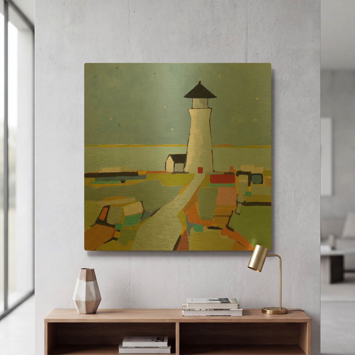 'To the Lighthouse' By Phyllis Adams Gold Metal Wall Art