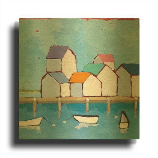 'The Wharf' By Phyllis Adams Gold Metal Wall Art