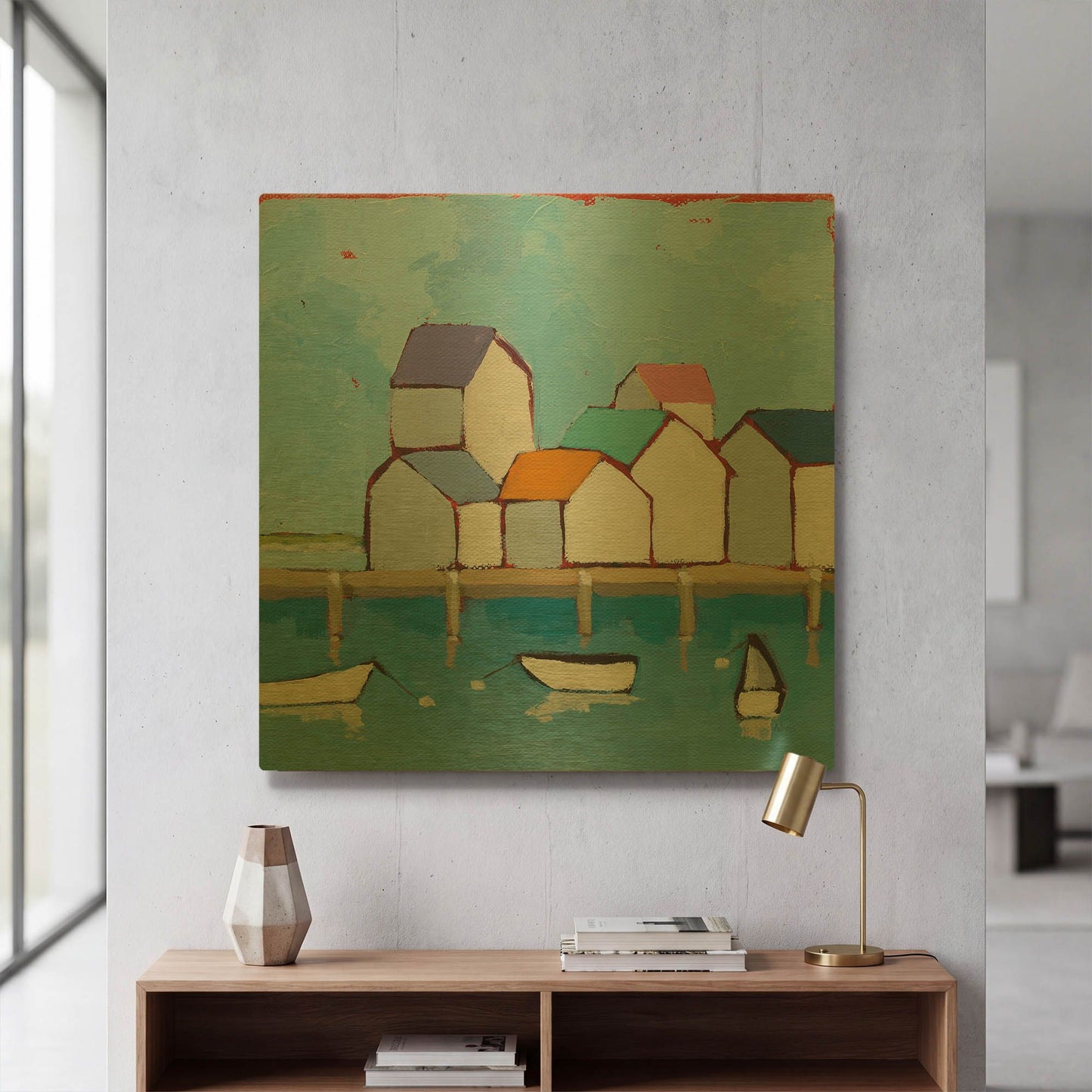 'The Wharf' By Phyllis Adams Gold Metal Wall Art