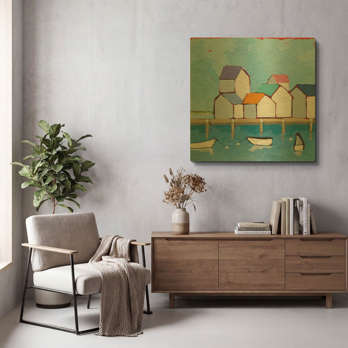 'The Wharf' By Phyllis Adams Gold Metal Wall Art