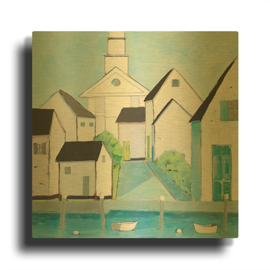 'Harbor Town III No Sign Light' By Phyllis Adams Gold Metal Wall Art