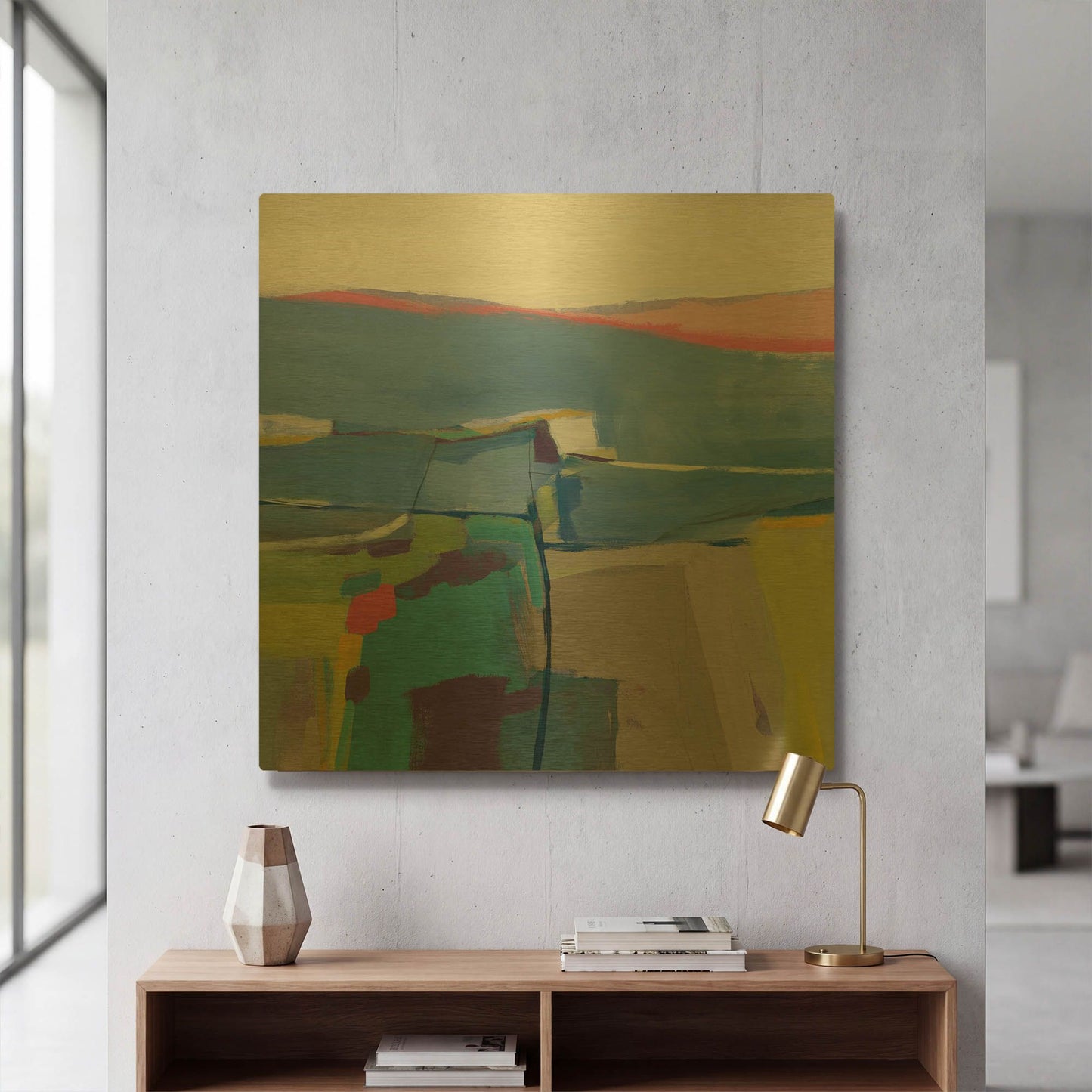 'Hill Side Bright' By Jo Maye Gold Metal Wall Art