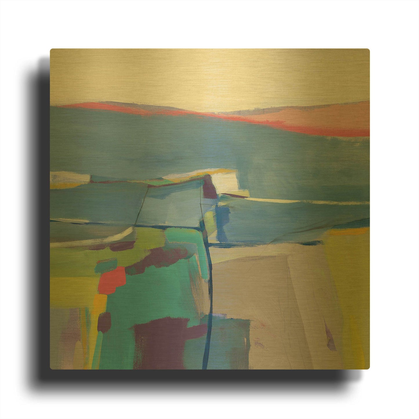 'Hill Side Bright' By Jo Maye Gold Metal Wall Art