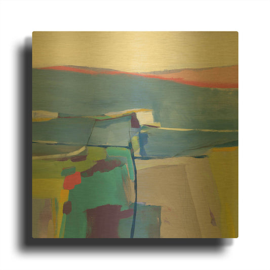 'Hill Side Bright' By Jo Maye Gold Metal Wall Art