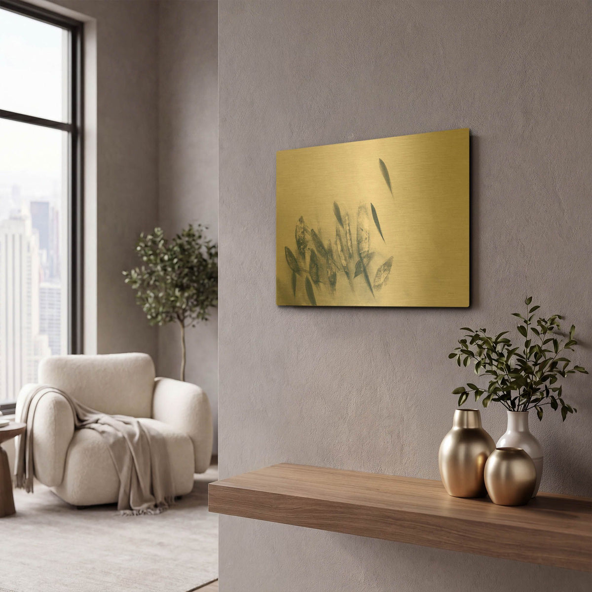 'Gently Waving Neutral' By Jo Maye Gold Metal Wall Art