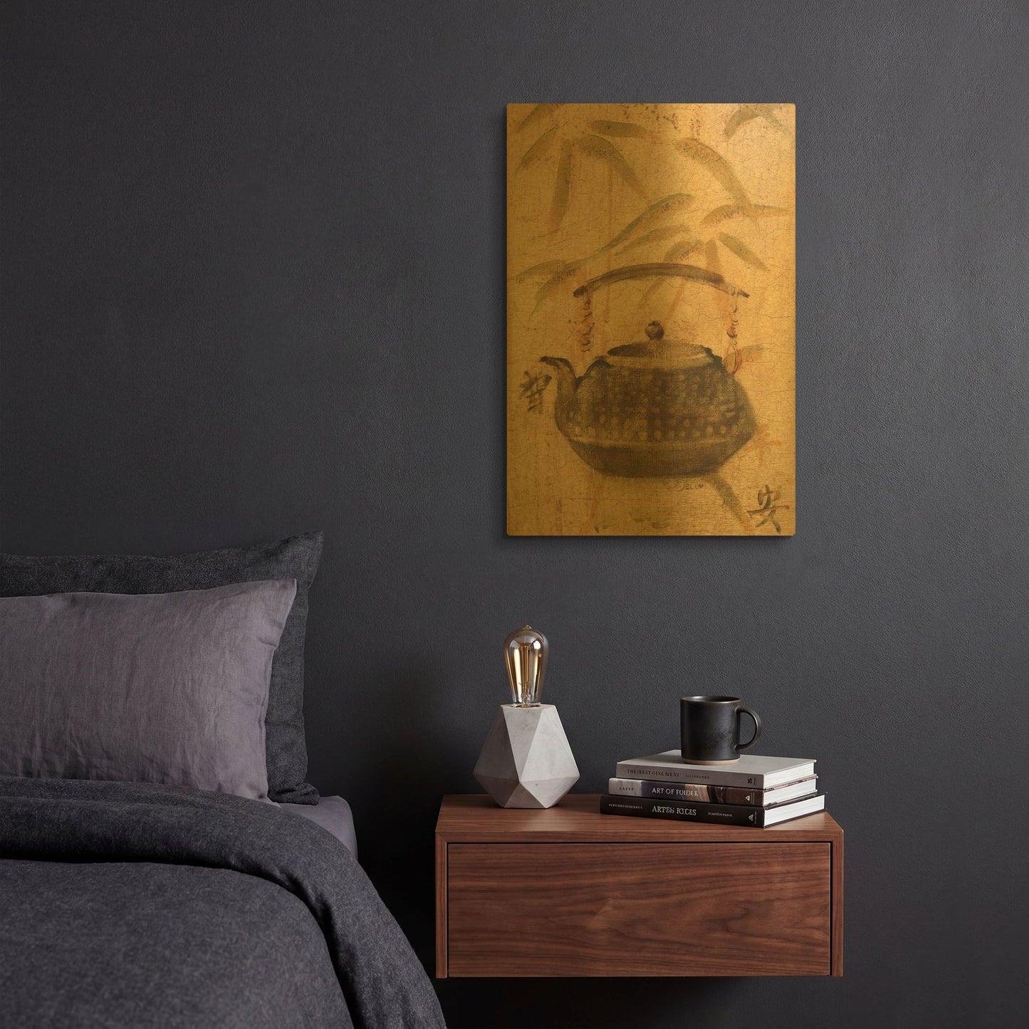 'Asian Teapot III' By Cheri Blum Gold Metal Wall Art