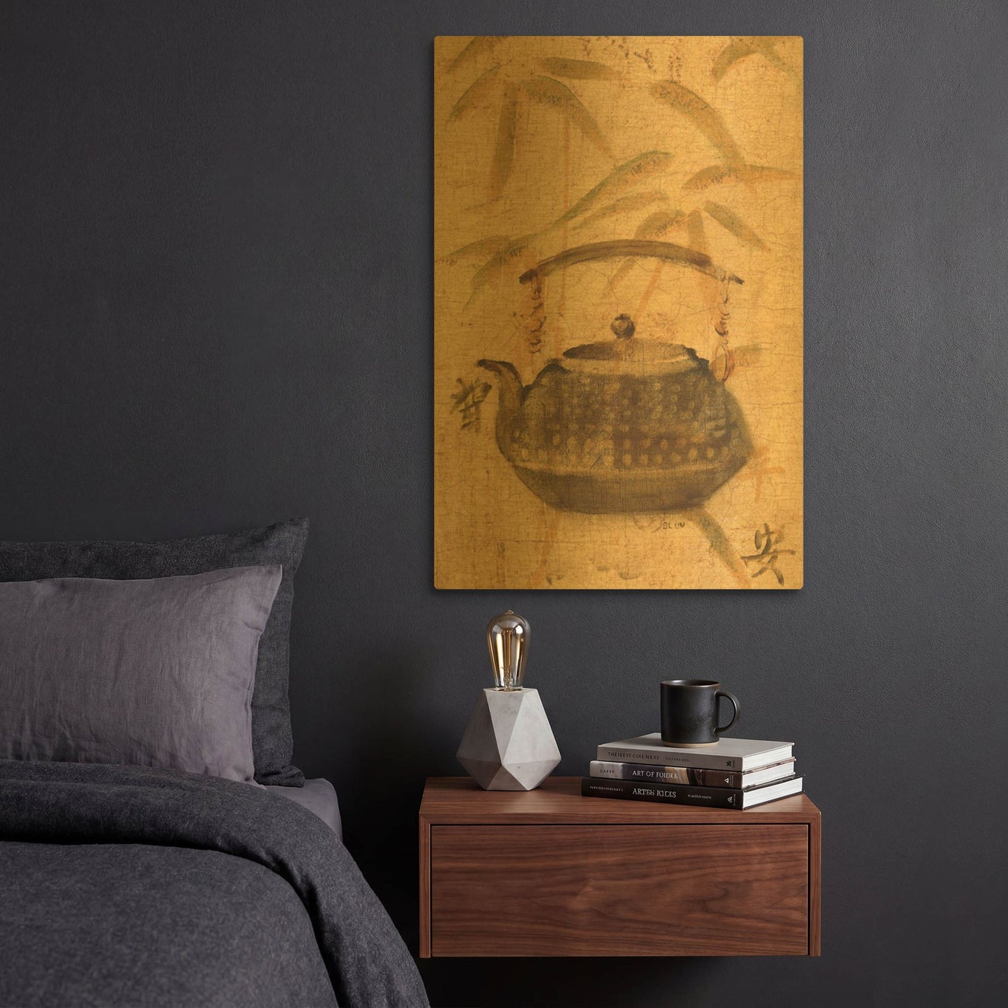 'Asian Teapot III' By Cheri Blum Gold Metal Wall Art