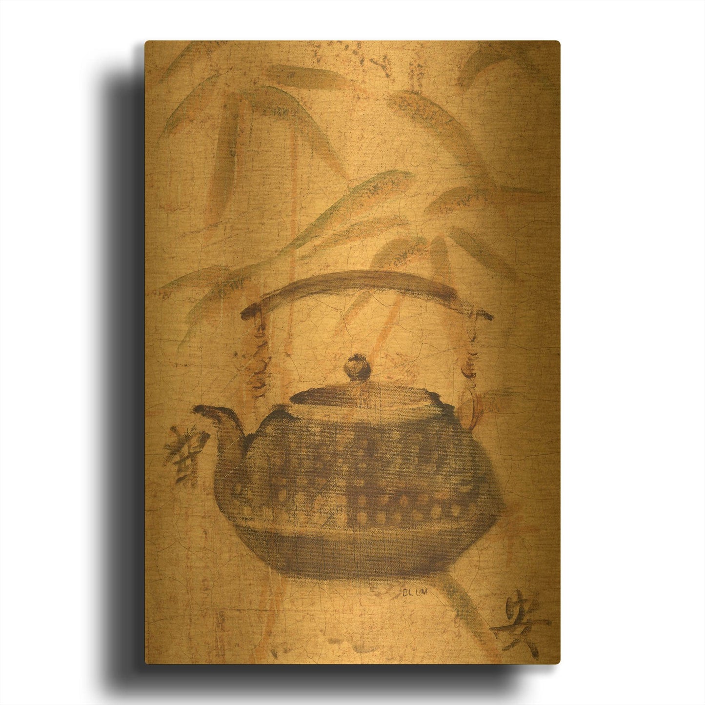 'Asian Teapot III' By Cheri Blum Gold Metal Wall Art