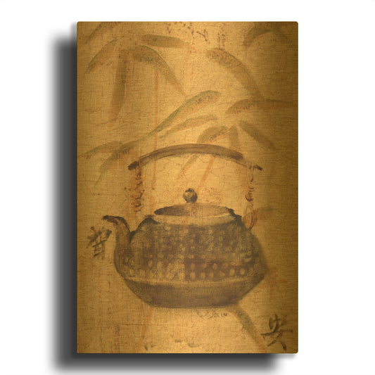 'Asian Teapot III' By Cheri Blum Gold Metal Wall Art