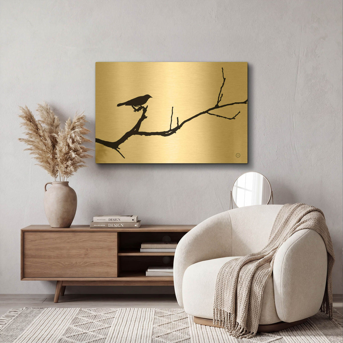 'Bird Silhouette' By Nathan Larson Gold Metal Wall Art