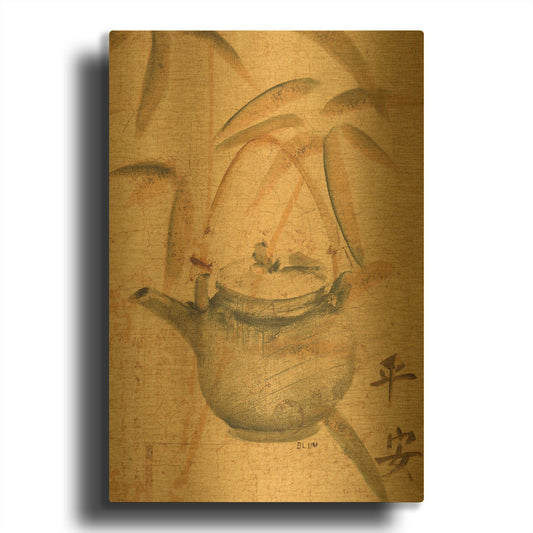 'Asian Teapot I' By Cheri Blum Gold Metal Wall Art