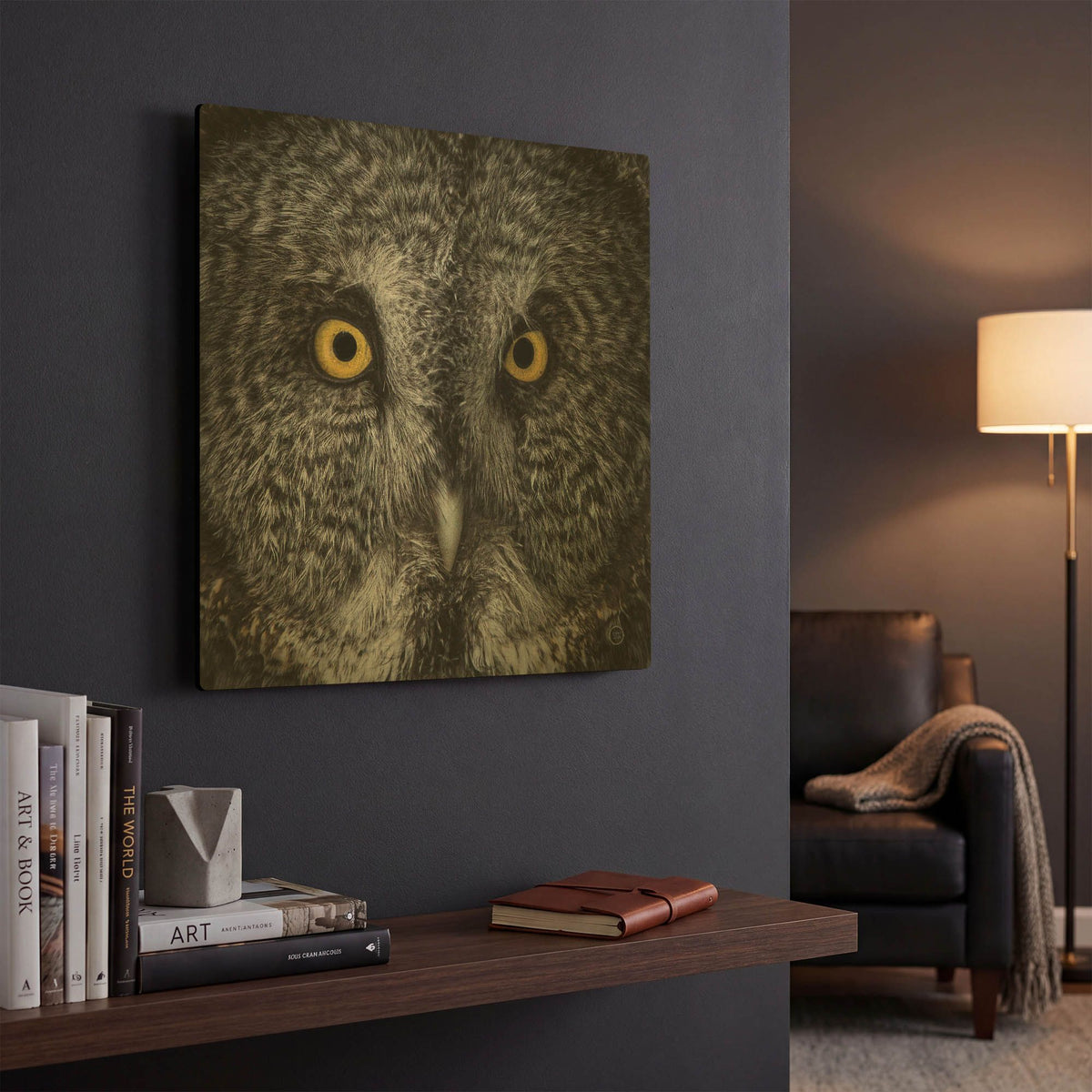 'Great Grey Owl' By Nathan Larson Gold Metal Wall Art