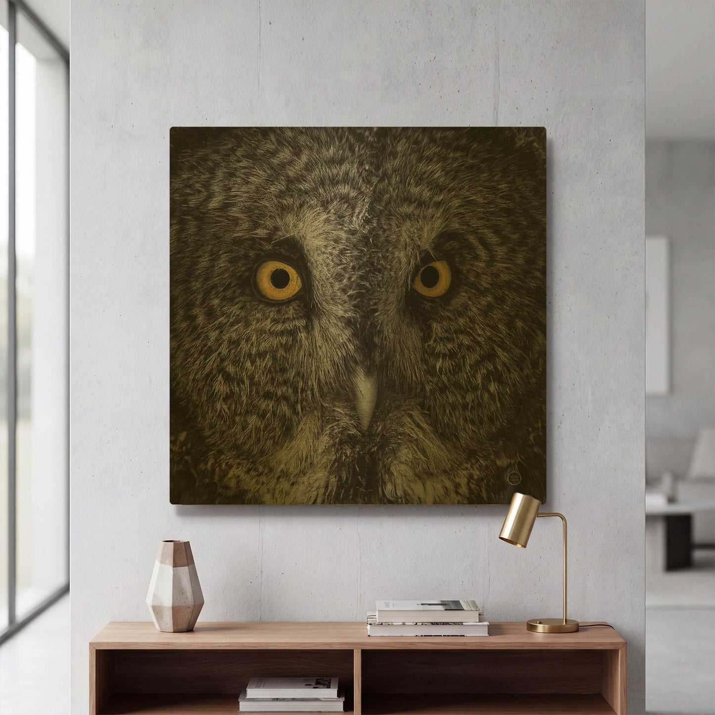 'Great Grey Owl' By Nathan Larson Gold Metal Wall Art