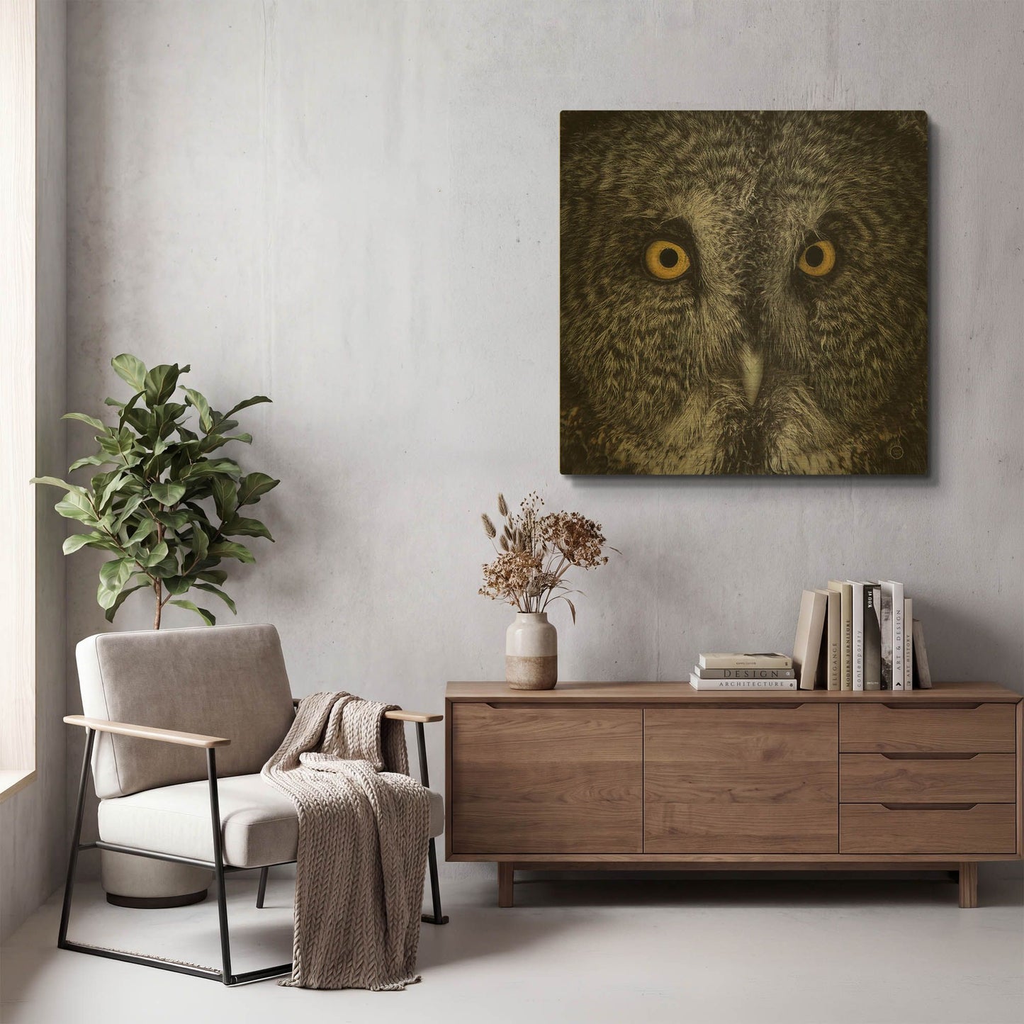 'Great Grey Owl' By Nathan Larson Gold Metal Wall Art