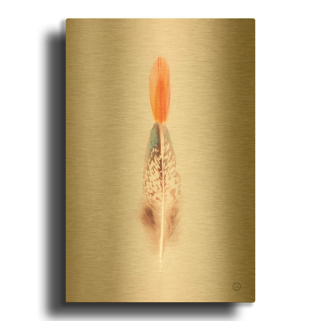 'Floating Feathers I' By Nathan Larson Gold Metal Wall Art