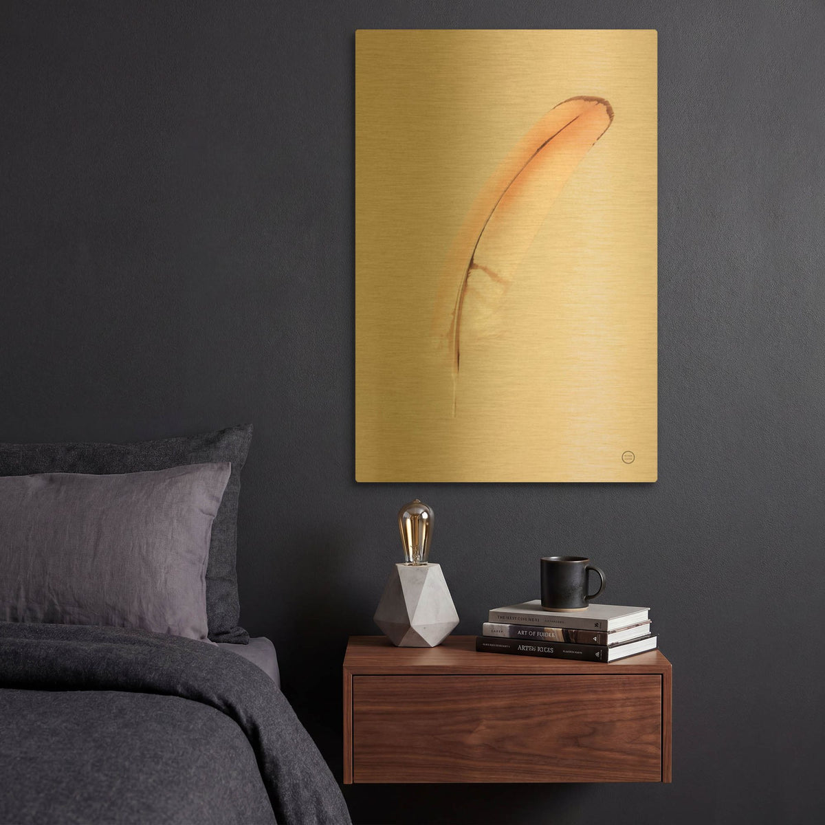 'Floating Feathers III' By Nathan Larson Gold Metal Wall Art