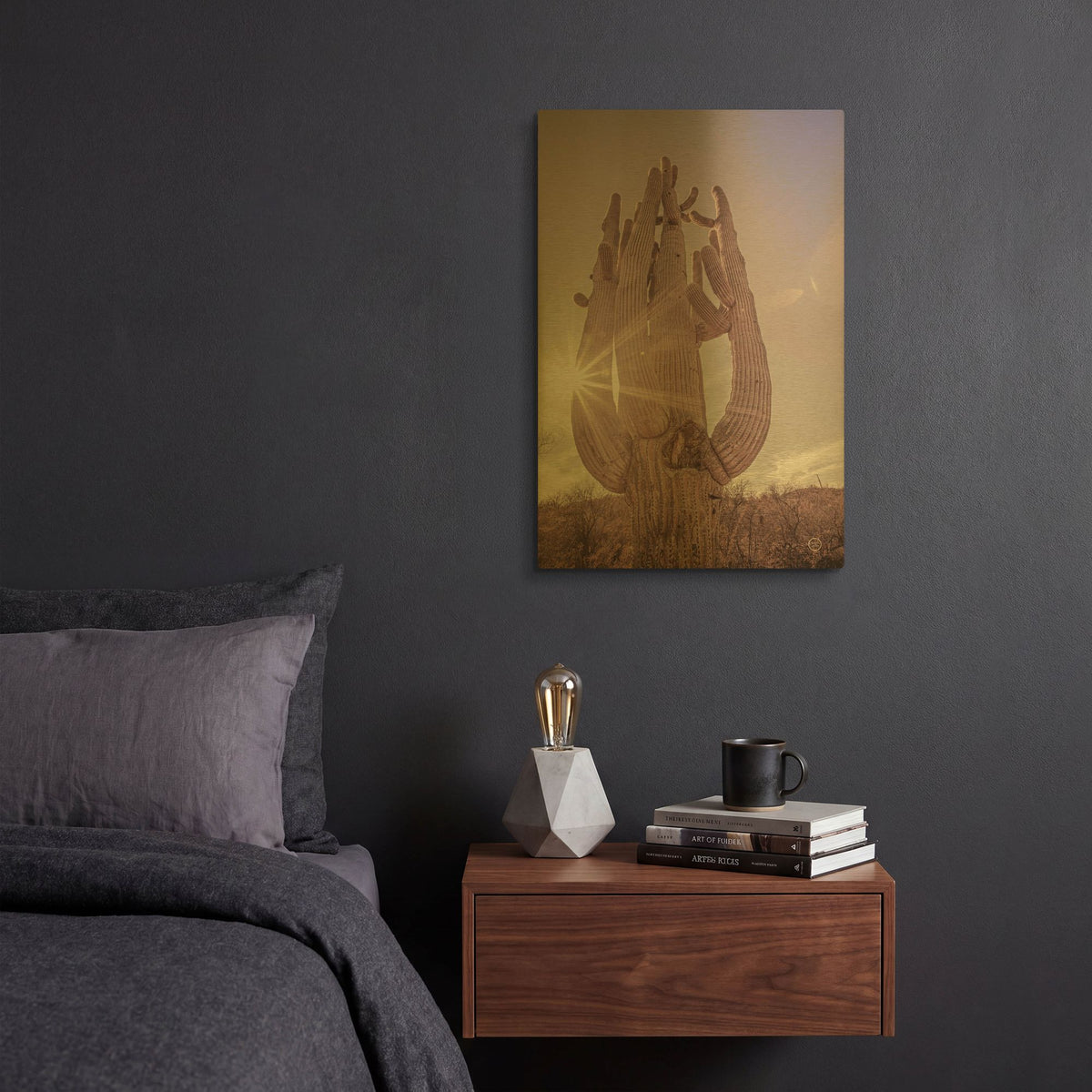 'Dusty Desert Saguaro' By Nathan Larson Gold Metal Wall Art