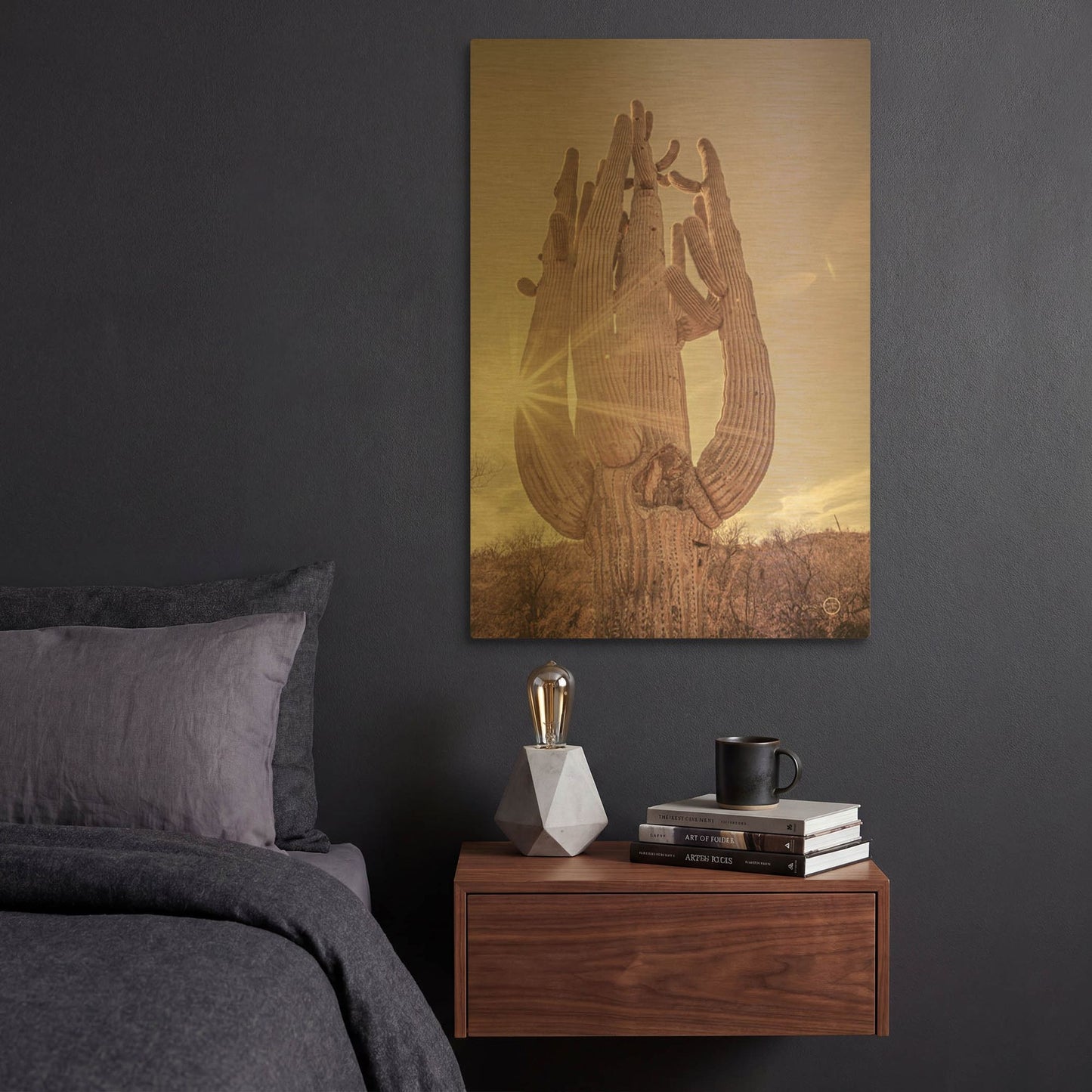 'Dusty Desert Saguaro' By Nathan Larson Gold Metal Wall Art