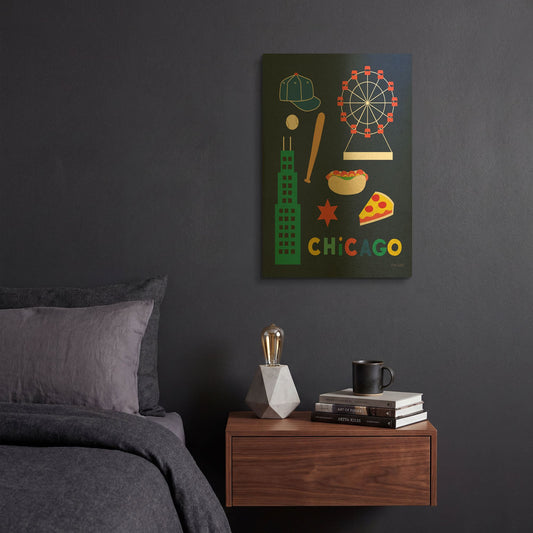 'City Fun Chicago' By Ann Kelle Gold Metal Wall Art