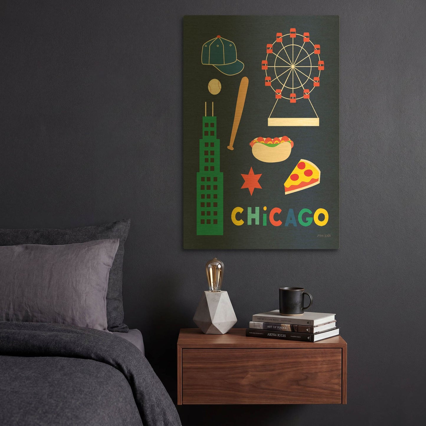 'City Fun Chicago' By Ann Kelle Gold Metal Wall Art