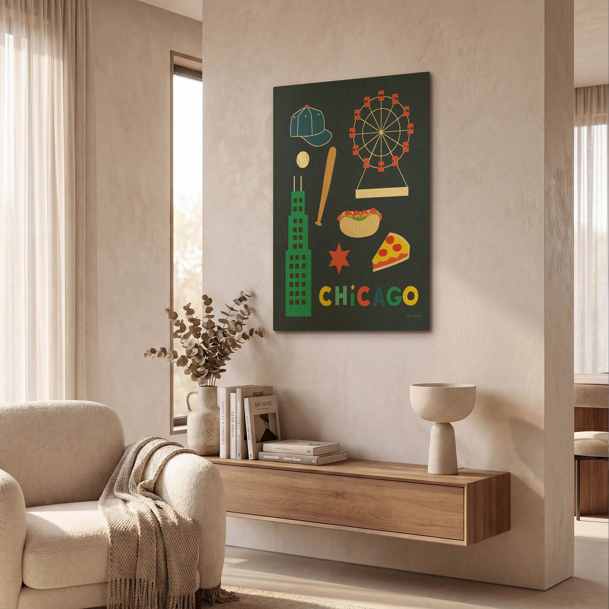 'City Fun Chicago' By Ann Kelle Gold Metal Wall Art