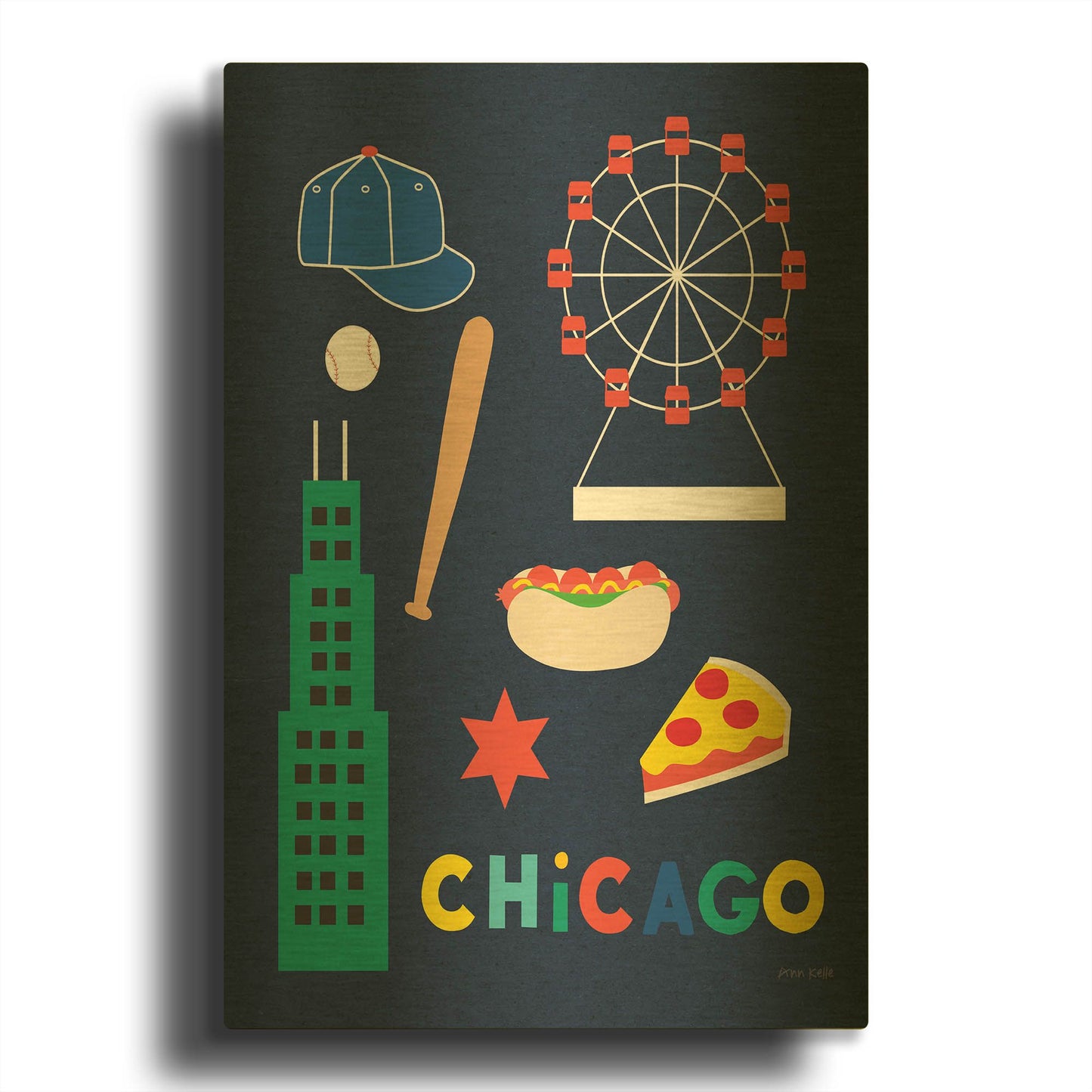 'City Fun Chicago' By Ann Kelle Gold Metal Wall Art