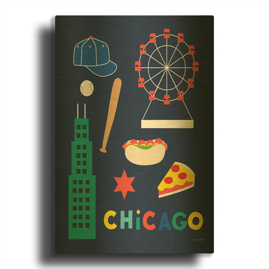'City Fun Chicago' By Ann Kelle Gold Metal Wall Art
