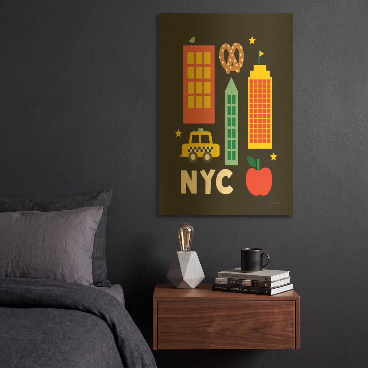'City Fun NYC' By Ann Kelle Gold Metal Wall Art