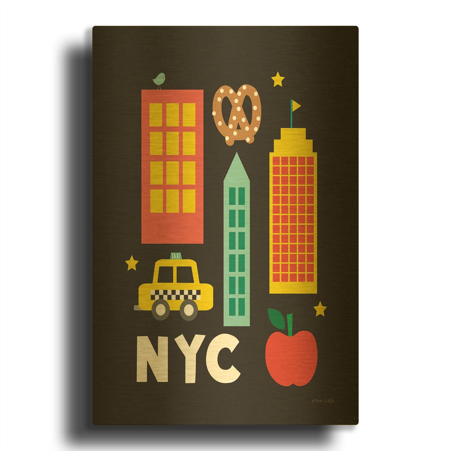 'City Fun NYC' By Ann Kelle Gold Metal Wall Art