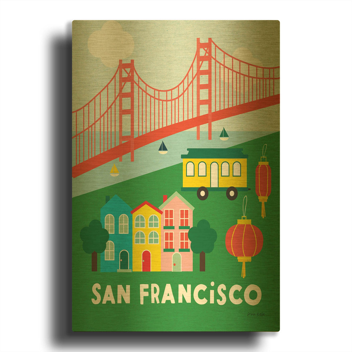 'City Fun San Francisco' By Ann Kelle Gold Metal Wall Art