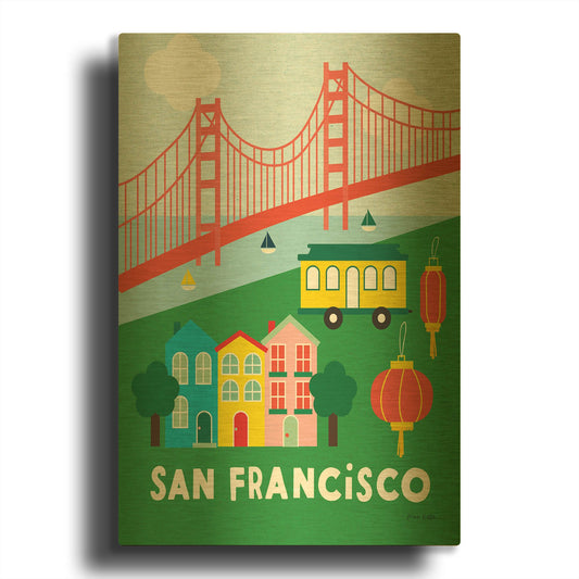 'City Fun San Francisco' By Ann Kelle Gold Metal Wall Art
