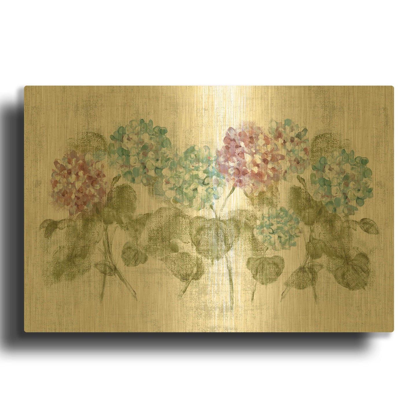 'Vibrant Row of Hydrangea No Border' By Cheri Blum Gold Metal Wall Art