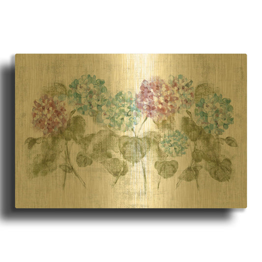'Vibrant Row of Hydrangea No Border' By Cheri Blum Gold Metal Wall Art