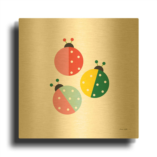 'Ladybugs Three' By Ann Kelle Gold Metal Wall Art