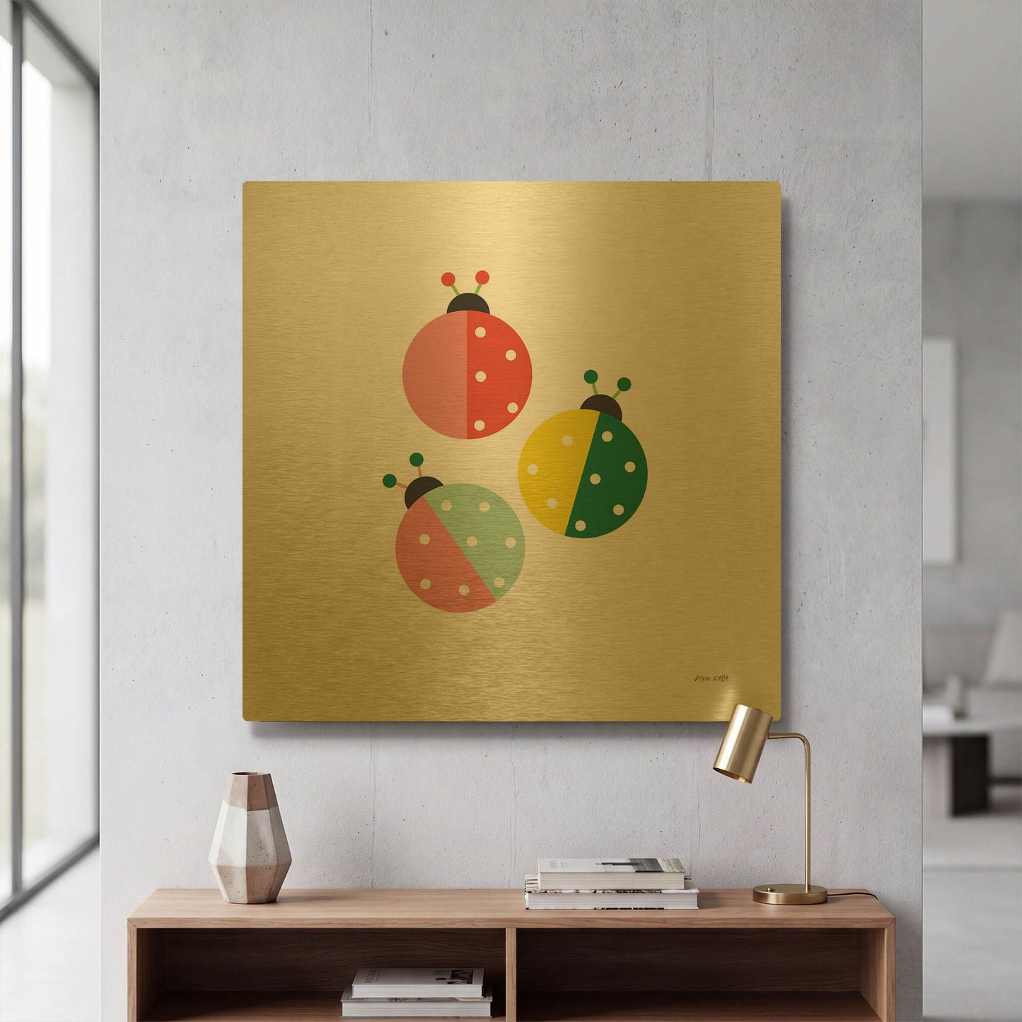 'Ladybugs Three' By Ann Kelle Gold Metal Wall Art
