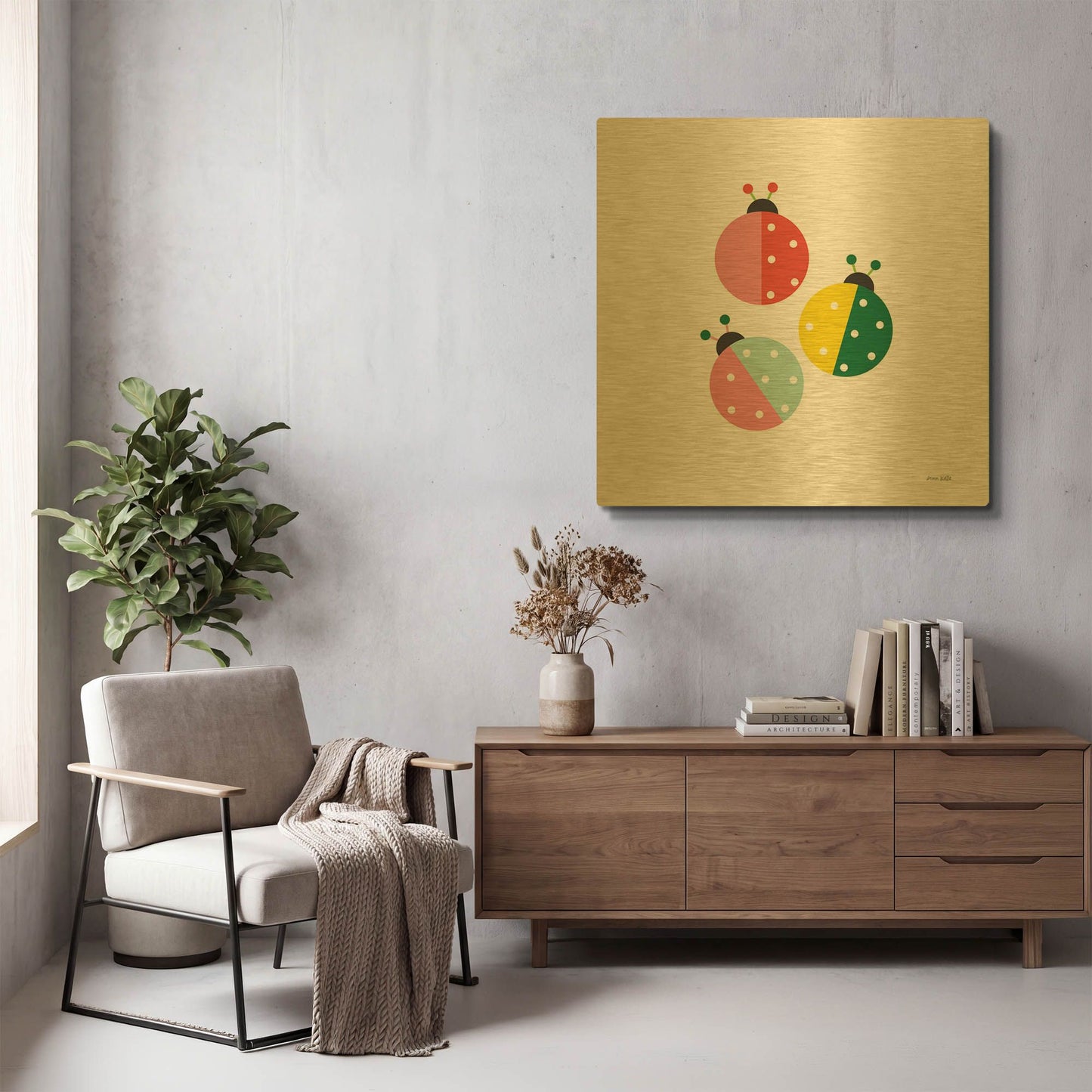 'Ladybugs Three' By Ann Kelle Gold Metal Wall Art