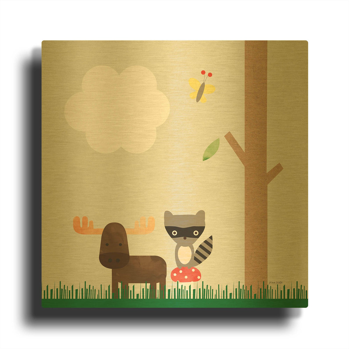 'Wood Land Animals I' By Ann Kelle Gold Metal Wall Art