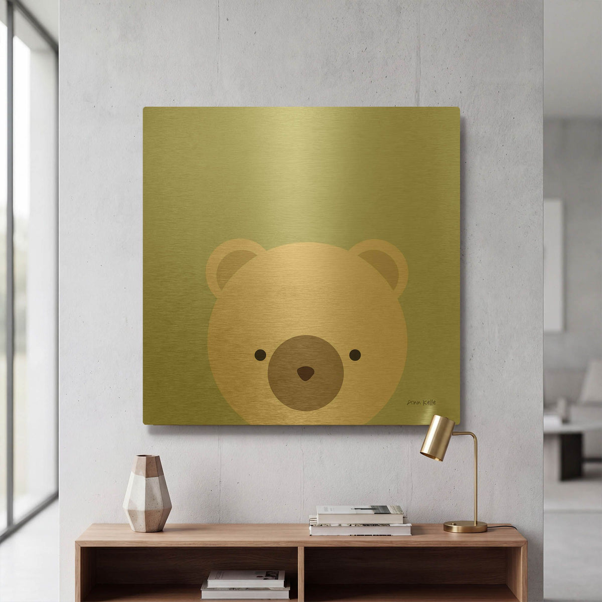 'Cuddly Bear' By Ann Kelle Gold Metal Wall Art