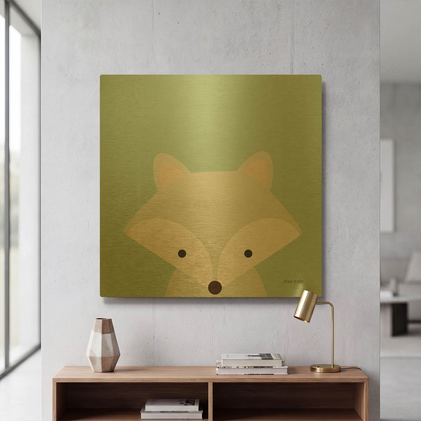 'Cuddly Fox' By Ann Kelle Gold Metal Wall Art