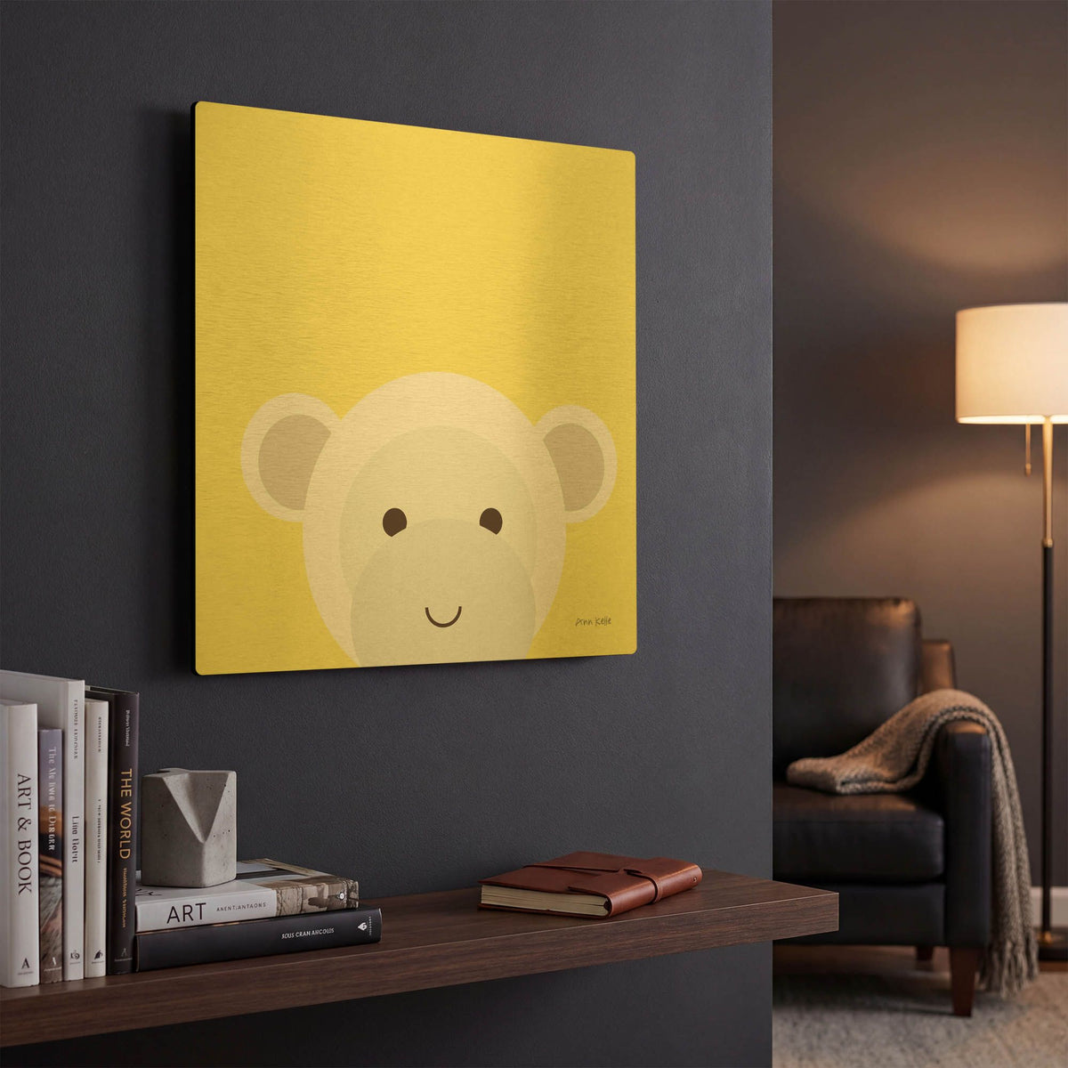 'Cuddly Monkey' By Ann Kelle Gold Metal Wall Art