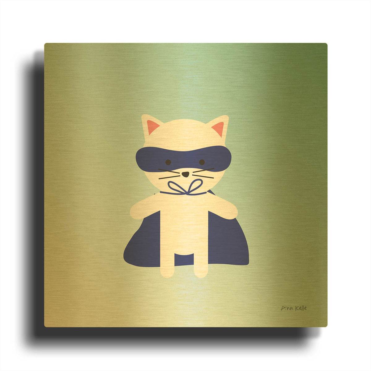 'Cat Super Hero' By Ann Kelle Gold Metal Wall Art