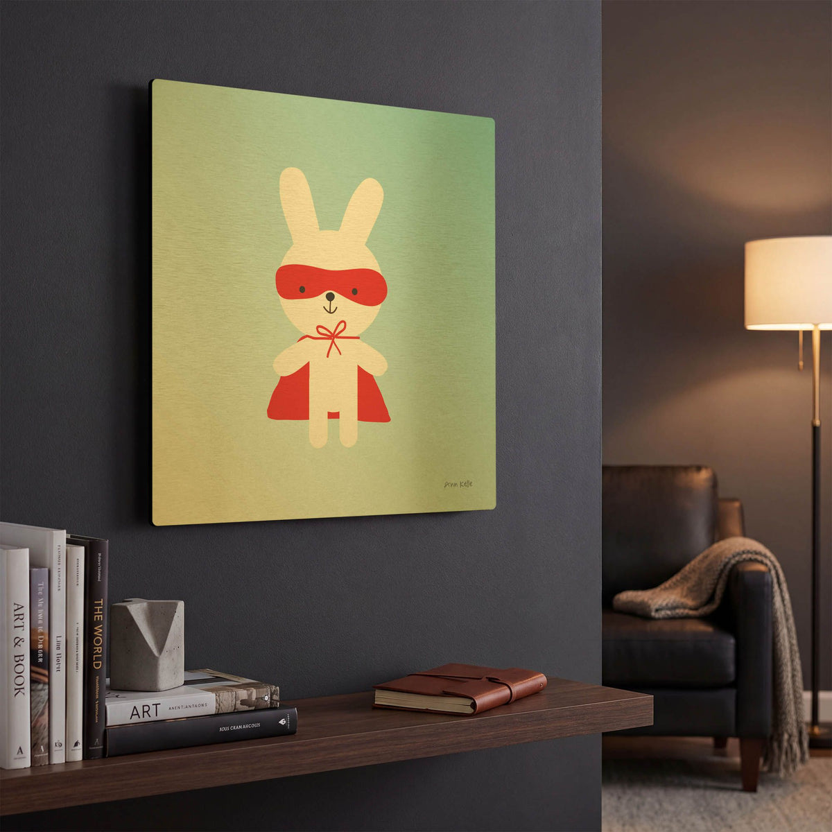 'Rabbit Super Hero' By Ann Kelle Gold Metal Wall Art