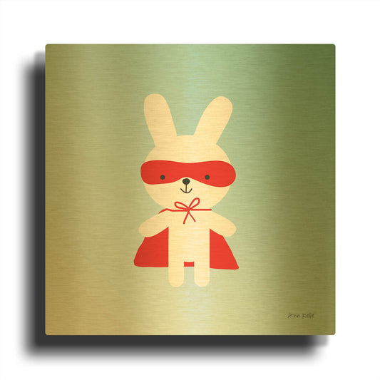 'Rabbit Super Hero' By Ann Kelle Gold Metal Wall Art