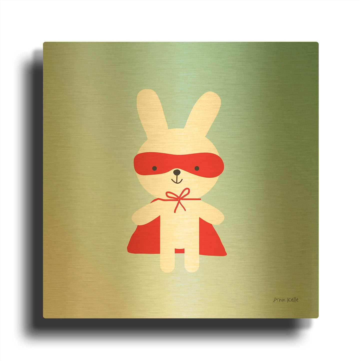 'Rabbit Super Hero' By Ann Kelle Gold Metal Wall Art