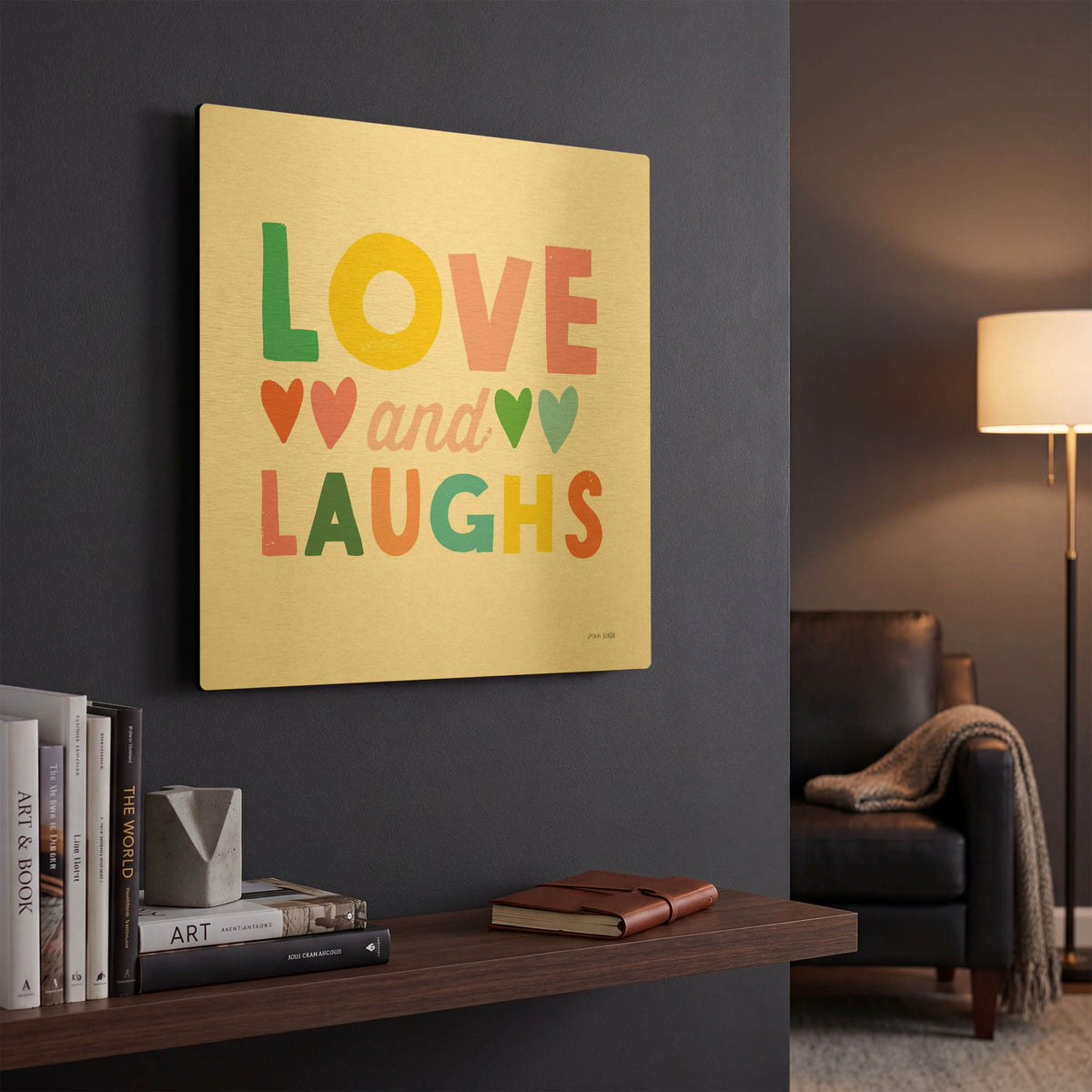 'Love and Laughs' By Ann Kelle Gold Metal Wall Art